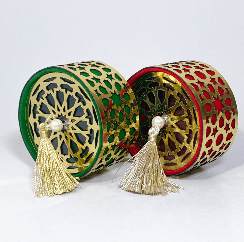 Boîtes Marocaines Mosaïque - rouge et verte ronde faite à la main