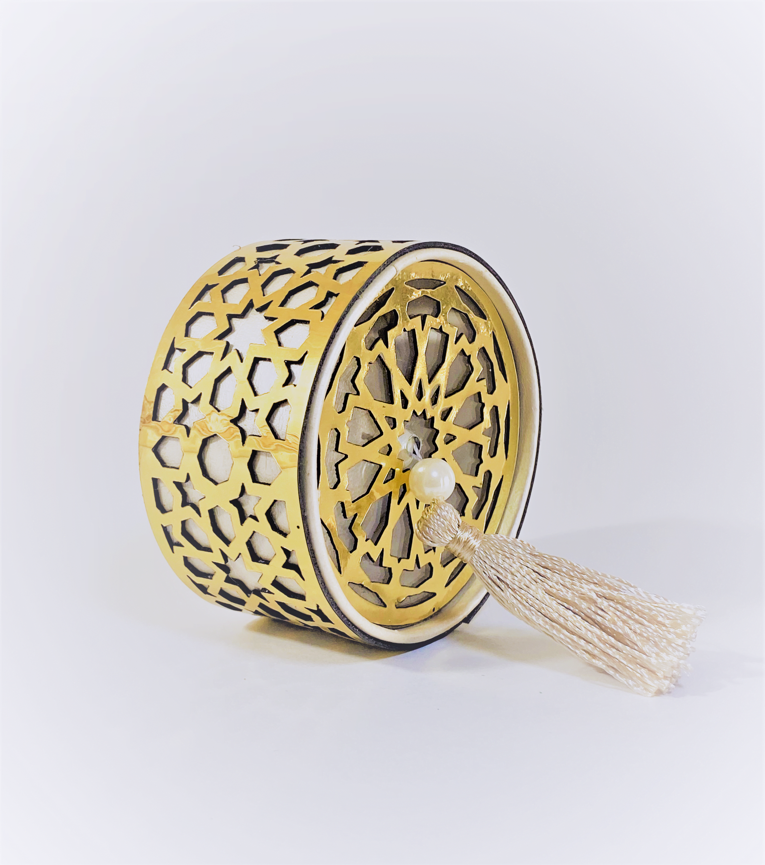 Coffret Cadeau doré - Boîte ronde en mosaïque marocaine faite à la main